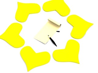 hearts around letter. 3d