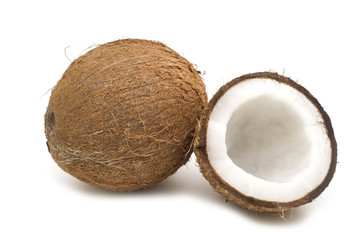 open coconut on white background.