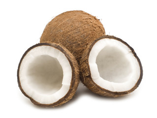 open coconut on white background.
