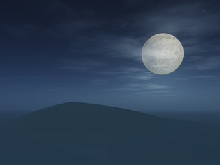 Fototapeta na wymiar Full Moon Over Hill