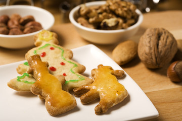 handmade christmas cookies, whole and peeled nuts