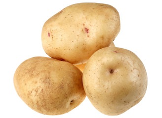 Yellow potato vegetable root closeup on white