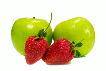 two strawberry with two apples