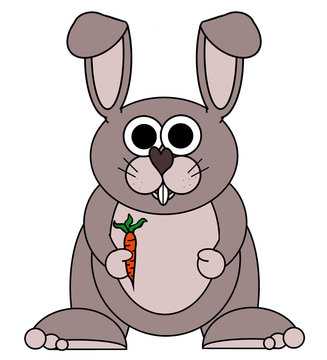 Bunny Rabbit With Carrot Cartoon - Isolated on white