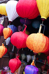 Fototapeta na wymiar Traditional silk lanterns from Vietnam - travel and tourism.
