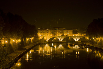 Fototapeta na wymiar Rome By Night - Bridge Over The Tiber