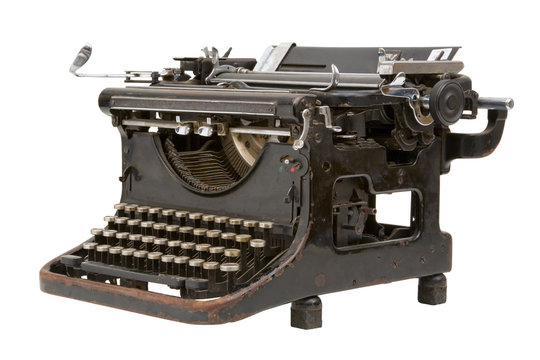 Old fashioned, vintage typewriter isolated on white background