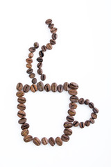 Coffee cup made of beans on white background
