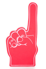 Red foam hand showing the number one, used for sports