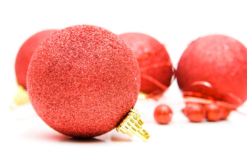 christmas decoration - red balls isolated on white.