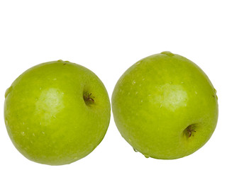 Apples green waters with drops