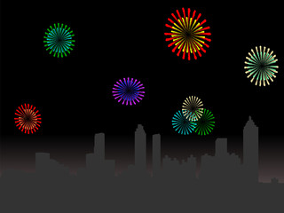 Atlanta Skyline at night with fireworks illustration