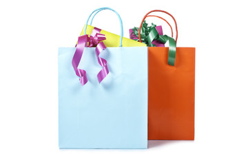 Shopping bags, soft shadow on white background. Shallow DOF