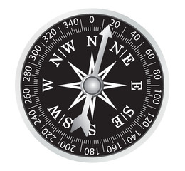 Illustration of a black compass on white background
