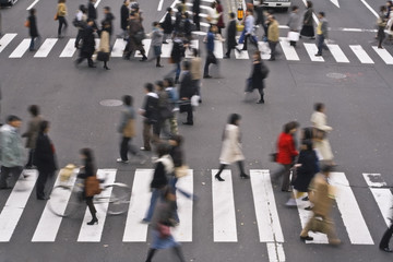 Group of people crossing the street-upper view