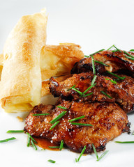 Roasted Pork with Rolled Up Potato and Greens