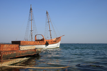 Naklejka premium Black Sea, Boat, Crimea, Ukraine