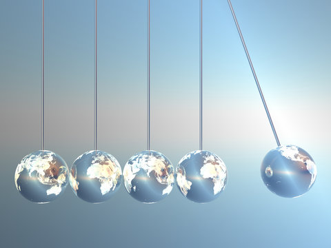 Newton cradle pendulums in Earth-Look