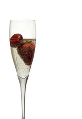 champagne glass with strawberry inside