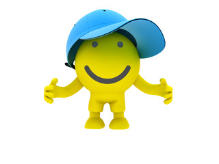 The yellow smiley in a blue cap