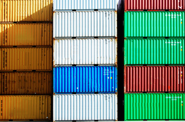 Colorful cargo container in a harbor