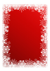 Festive Christmas red background with snowflakes.