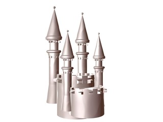 3D illustration of a silver castle battlement