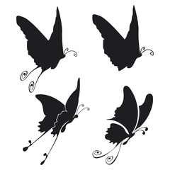 four illustration of fliyng buttefly black on white