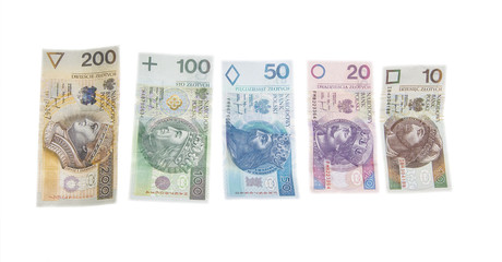 Polish money are isolated on white background