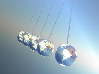 Newton cradle pendulums in Earth-Look