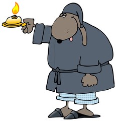 Sleepy Dog Holding A Candle