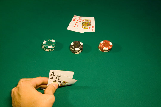 Win in the blackjack in casino with chips