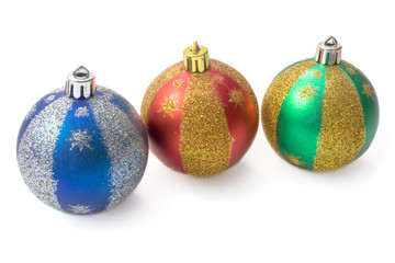 Three multi-coloured fur-tree spheres with spangles