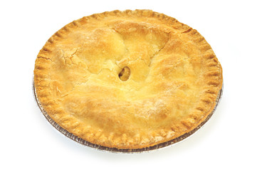 Whole apple pie isolated on white background