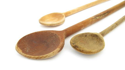 Wooden ladle three ladles isolated on white background