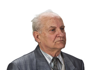 Portrait of a senior man isolated against white background.