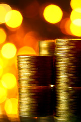 magic coins on bokeh background