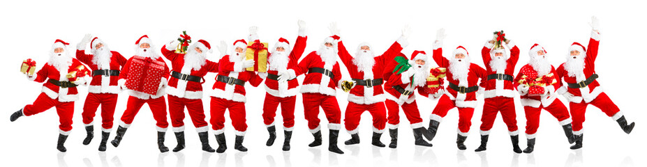 Happy dancing Christmas Santa. Isolated over white background.