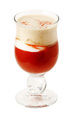 Coffee cocktail with cream and strawberries in glass