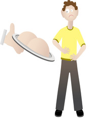 Man having his behind served to him