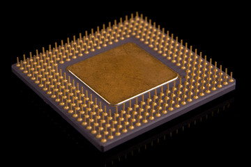 Computer CPU Chip on black background