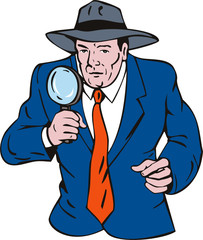 Detective with magnfying glass