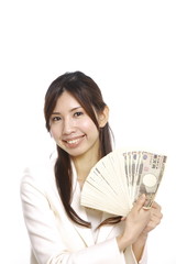 young woman holding money