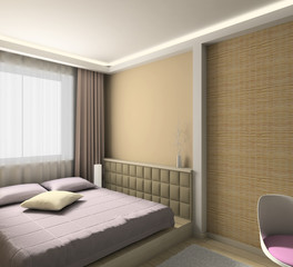 Modern design interior of bedroom. 3D render