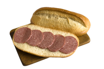 Sandwich on cutting board isolated on white