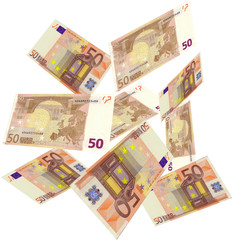50 EURO Bank Notes floating in the air.