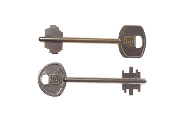 two steel key isolated on a white