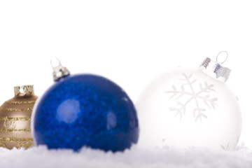 christmas white background, with snow and christmas balls