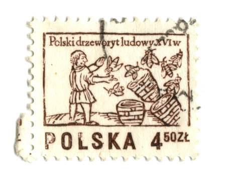 Old polish stamp with bees