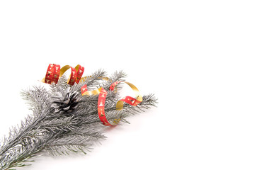 tree branch as christmas decoration on white background